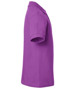 A purple polo shirt with a classic cut, featuring a collar and short sleeves. It includes a logo on the chest.
