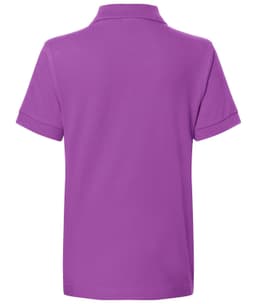 A purple polo shirt with a classic design and a folded collar, featuring short sleeves and no visible branding.