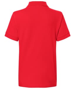A red Classic Polo Junior shirt featuring a collar and short sleeves, with a logo on the back.