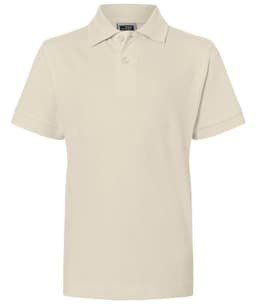 A Classic Polo Junior in beige colour featuring a collar, short sleeves, and a logo on the chest.