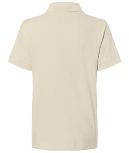 A beige Classic Polo Junior shirt with a collar and short sleeves, featuring a logo on the back.