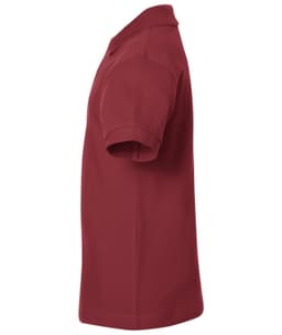A red Classic Polo Junior shirt with a short-sleeve design and a collar, featuring a logo.