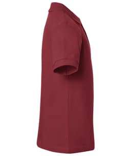A maroon polo shirt with a classic collar and short sleeves. The shirt features a logo on the chest.