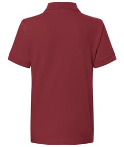 A back view of a maroon Classic Polo Junior shirt, featuring short sleeves and a collar, with a logo.