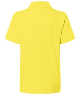 A yellow polo shirt with a classic design and a collar, featuring short sleeves and no visible branding.