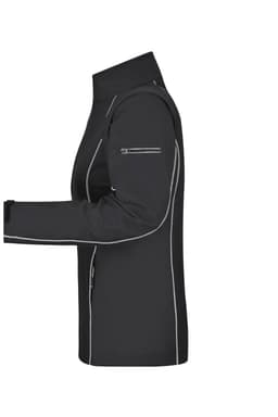 A ladies' zip-off softshell jacket in black, featuring contrast stitching and a side zip pocket.