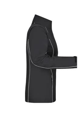 A black ladies zip-off softshell jacket with contrasting white stitching and a fitted silhouette. It features a high collar.