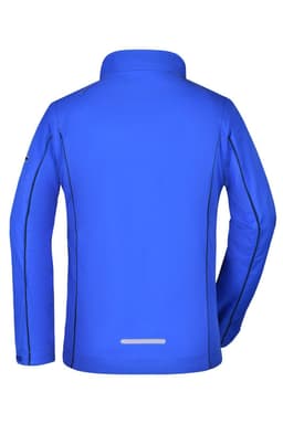A blue ladies zip-off softshell jacket with a collar and reflective detailing at the back. It has a logo on the sleeve.