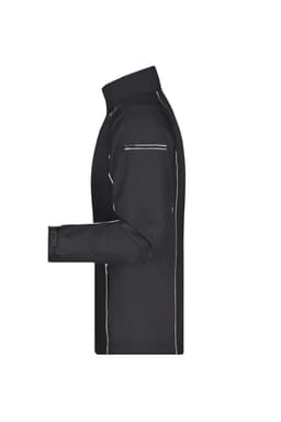 A black men's zip-off softshell jacket with contrasting stitching and a stand-up collar. Features a logo.