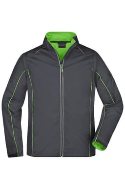 A men's zip-off softshell jacket in grey with green accents and a logo on the chest.