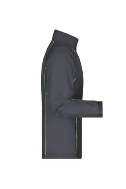 A men's zip-off softshell jacket in dark grey with green detailing, featuring a high collar and long sleeves.
