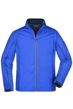 A blue men's zip-off softshell jacket with a sleek design and contrasting black details. It features a zip closure and a collar.
