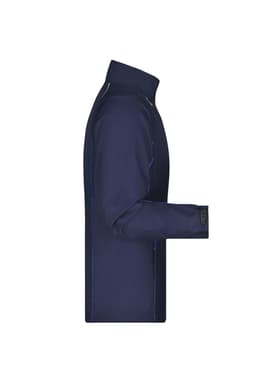 A navy zip-off softshell jacket with contrasting blue stitching, featuring a high collar and sleeve cuffs.