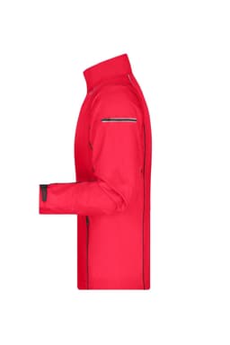 A red men's zip-off softshell jacket featuring a sleek design and a logo on the sleeve.