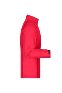 A red men's zip-off softshell jacket with a high collar and black detailing, featuring a side view.