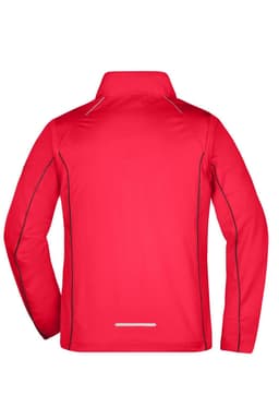 A red men's zip-off softshell jacket with contrasting stitching and a high collar, featuring a logo.