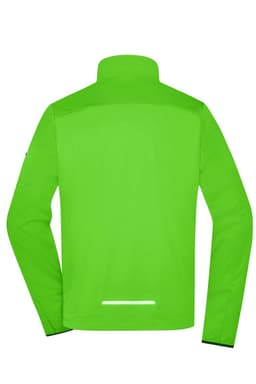 A bright green men's sports softshell jacket with long sleeves and a high collar, featuring a logo.