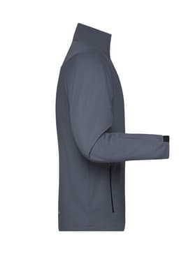A men's sports softshell jacket in grey, featuring a zippered pocket and a high collar design.