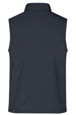 A softshell vest in dark grey, featuring a sleeveless design and a high collar. It has a logo on the back.