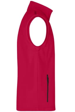 A red men's softshell vest featuring a side zip pocket and a high collar. It has a sleek, sleeveless design.