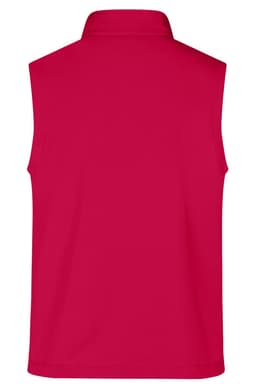 A men's softshell vest in bright pink, featuring a sleeveless design and a collar, with a logo on the back.