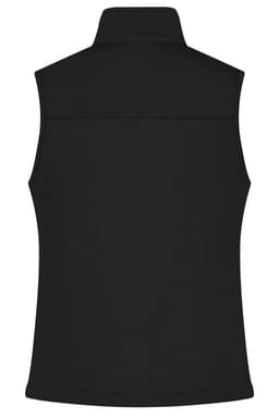 A black ladies softshell vest featuring a high collar and a sleek, minimalist design. It has one logo.
