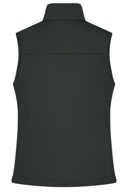 A black ladies' softshell vest featuring a high collar and no visible front design. It includes a logo on the back.