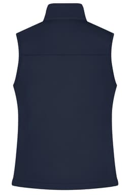 A navy ladies softshell vest with a high collar and no front openings, featuring a design suitable for jackets.