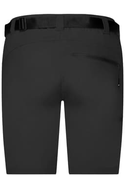 Black ladies trekking shorts featuring a belt and a zip pocket on the back. Includes a logo on the waistband.