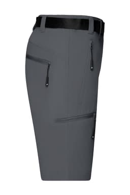 A pair of grey ladies trekking shorts with multiple zipped pockets and a waistband. Features a logo.