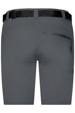 Grey trekking shorts with a belt and a zippered pocket at the back. Features a logo.