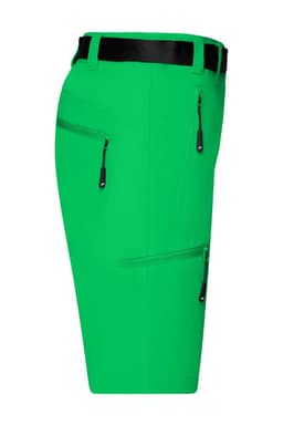 Bright green ladies trekking shorts with multiple zippered pockets and a black waistband. Features a visible logo.