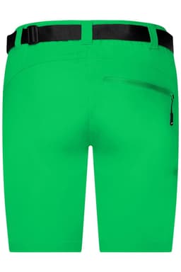 Green ladies trekking shorts featuring a belt and a zippered pocket at the back. Brand logo is visible.