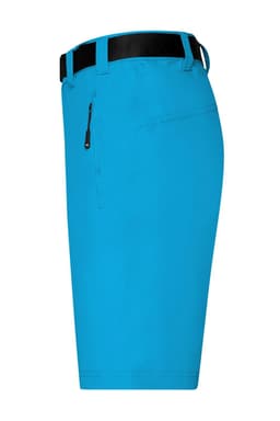 Men's trekking shorts in vibrant blue, featuring a zippered pocket and a black belt. Includes a logo.