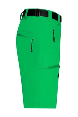 Bright green men's trekking shorts with multiple zippered pockets and a black belt. The shorts have a sleek, modern design.