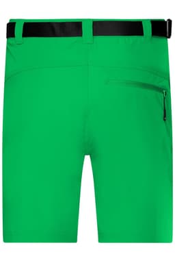 Bright green men's trekking shorts with a black belt and a zippered pocket on the back. Features a logo.