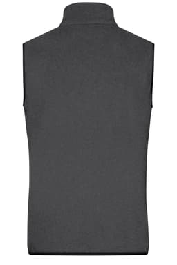 A grey men's fleece vest with a high collar and no sleeves, featuring a logo on the back.