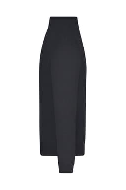 A black knitted half-zip jumper featuring long sleeves and a fitted body. It has a logo on the front.