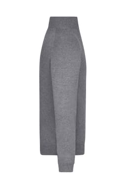 A grey knitted jumper featuring a half-zip design and a logo on the side.