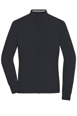 A dark grey ladies zip-cardigan with a slim fit and long sleeves, featuring a zip closure and no visible logos.
