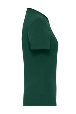 A green ladies' BIO stretch t-shirt with short sleeves, featuring a fitted design and a logo on the side.