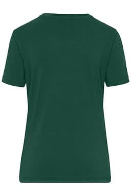 A dark green ladies' work T-shirt with a plain back design and a small logo.