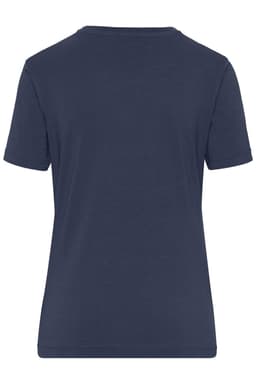 A navy blue women's T-shirt featuring a simple design and a back view. It includes a logo but no other visible text.