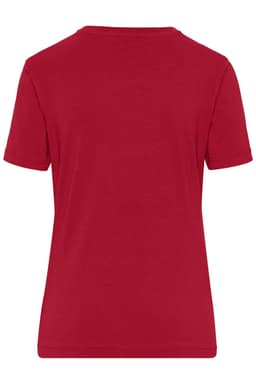 A red Ladies BIO Stretch-T work t-shirt featuring a simple design and a logo on the back.