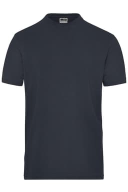 A navy blue short-sleeved t-shirt featuring a simple design and a logo.