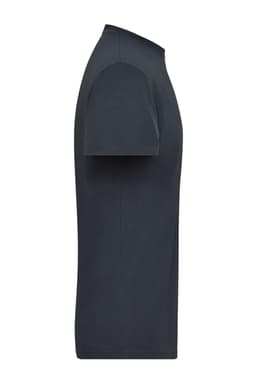 A dark grey men's work t-shirt displayed side-on, featuring a fitted design and short sleeves. It has a logo.