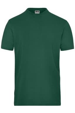 A green men's stretch t-shirt featuring a round neck and short sleeves. It includes a logo on the label.