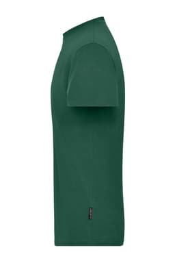 A green men's BIO Stretch-T, showcasing a simple design with short sleeves and a side logo.