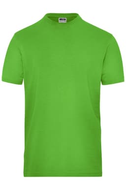 A bright green men's T-shirt with a crew neckline and short sleeves, featuring a logo on the label.