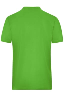 A green men's T-shirt features a plain design with short sleeves and a crew neck. It has a logo on the back.